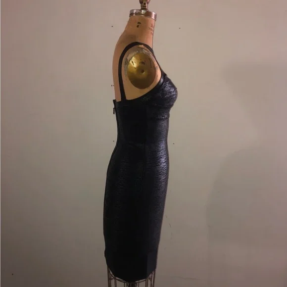 [Gstudio] Black Leather effects Cutout Sexy Bandage Body-con Mini Corset Dress - Picture 7 of 16